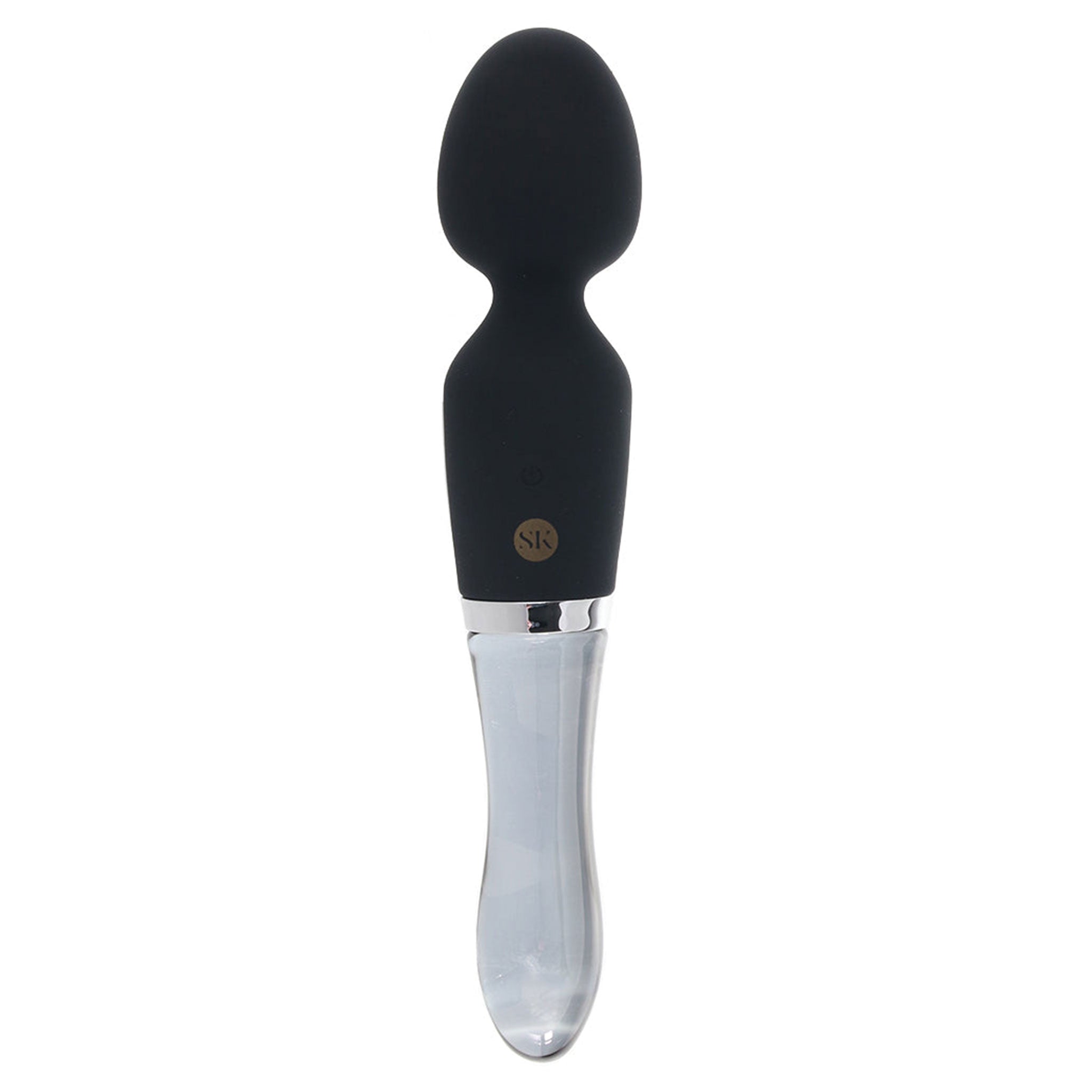 Silicone borosilicate-glass pyrex accessories insertable penetration vibe vibrator vibrating stim stimulation stimulator clit clitoral clitoris wand massager dual-design dual-ended bulbous multi-speed usb-rechargeable fracture-resistant shatter-resistant hypoallergenic non-porous phthalate-free silky smooth classic versatile kink kinky kinky-play kinky-toys temp-play temperature-play female femme feminine womens unisex adult-toys sexual-wellness black 