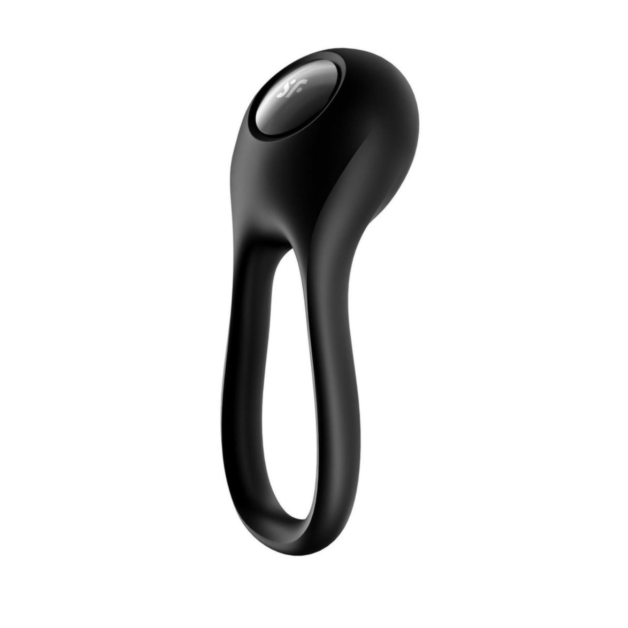 Black vibrating cock and ball ring, adjustable silicone loop, Satisfyer Majestic Duo.