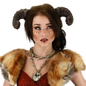 EVA-foam elastic GPPS-plastic plastic accessories head-gear horns curled short sturdy lightweight ribbed textured adjustable whimsical molded fashion alt-fashion alternative renfaire renaissance pet-play animal barnyard goat costume cosplay halloween halloween-accessories satyr faun dragon demon unisex brown