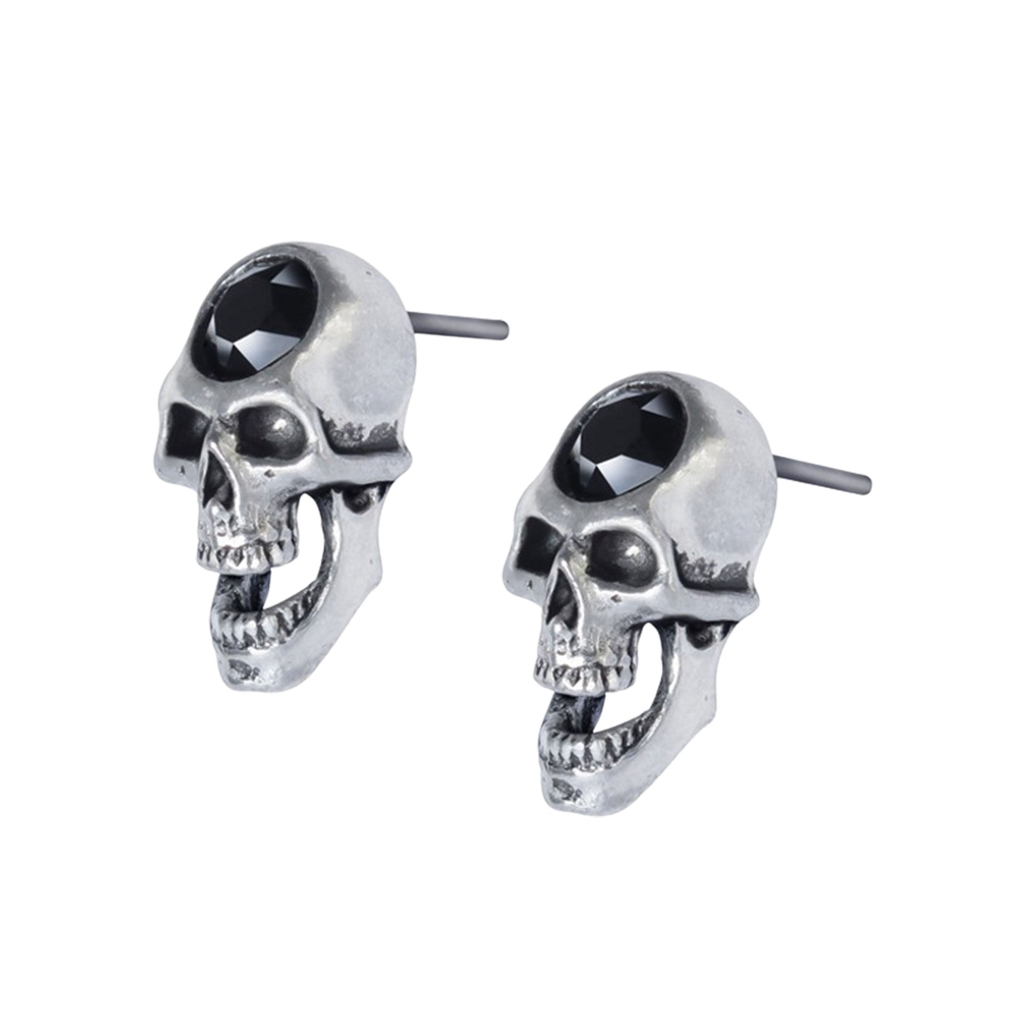 Pewter crystal austrian-crystal accessories jewelry earrings earring-studs skull screaming-skull open-jaw spooky discreet fashion alt-fashion punk goth gothic gothic-doll witch dark-fashion gifts costume cosplay halloween unisex silver black