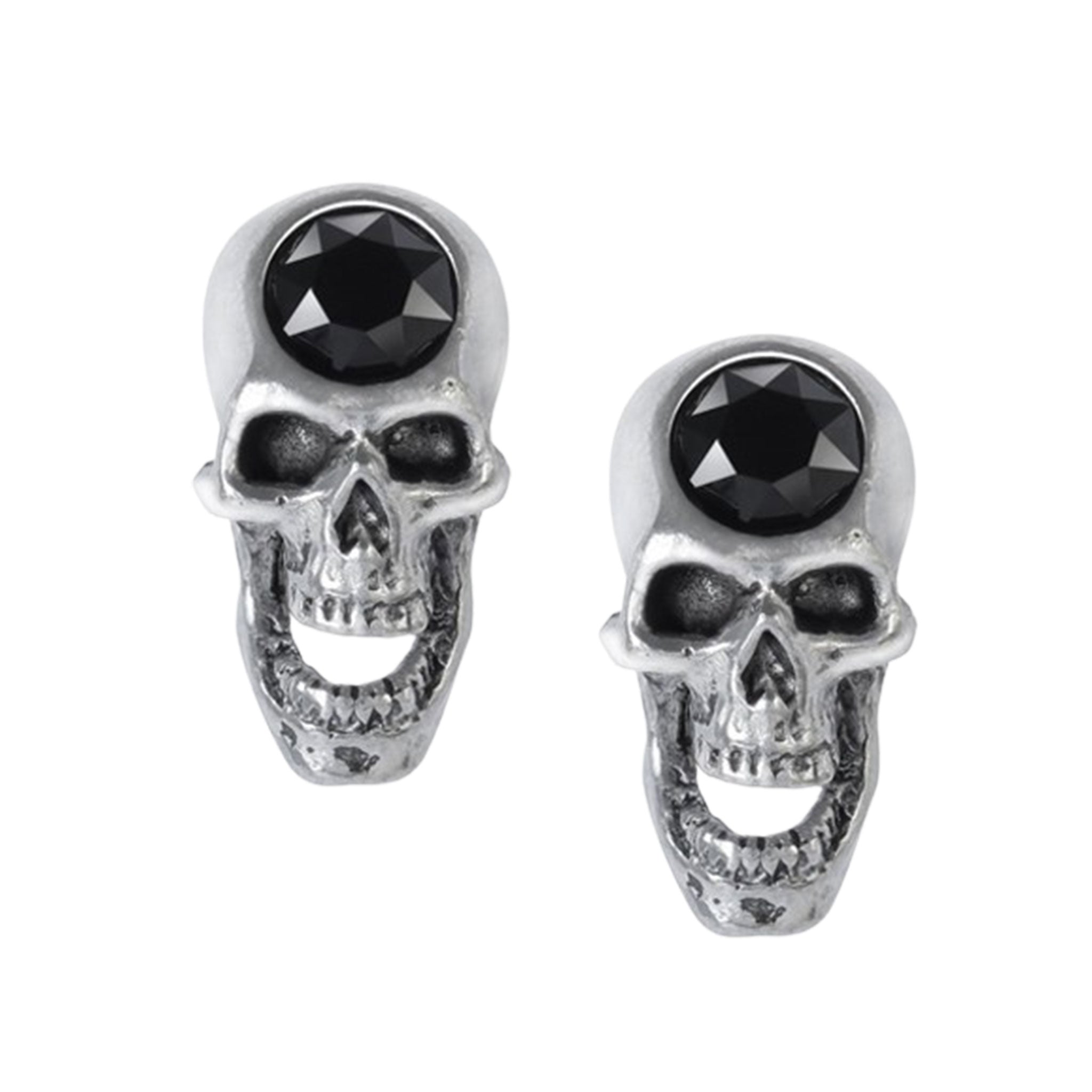 Pewter crystal austrian-crystal accessories jewelry earrings earring-studs skull screaming-skull open-jaw spooky discreet fashion alt-fashion punk goth gothic gothic-doll witch dark-fashion gifts costume cosplay halloween unisex silver black
