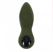 Green vibrating anal plug with 8 speeds and patterns, tapered tip for easy insertion, remote control with 30' range, USB rechargeable, waterproof, body-safe silicone.