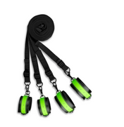 Bed restraint kit glow in the dark, green glow bed restraints, adjustable under-bed straps, glowing BDSM kit, bondage play, durable nylon straps.