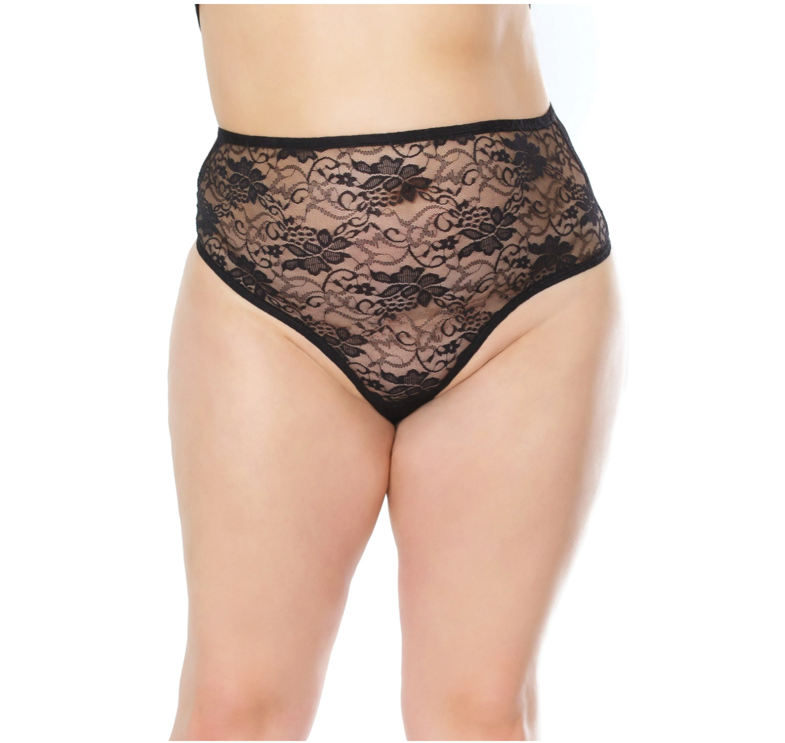 High Wasted Lace Thong Black Queen