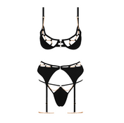 Evangeline Satin & Chain Bra Garter and G String Set