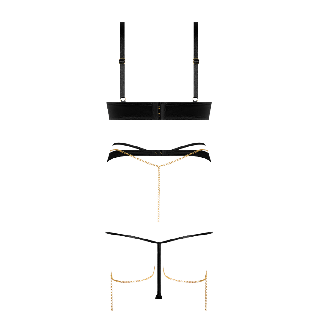 Evangeline Satin & Chain Bra Garter and G String Set