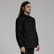 Gothic Rivet-Adorned Button-Up Black Punk Shirt