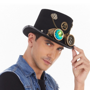 victorian steampunk top hat holo lens goggles holographic rainbow goggles gold gear accents retro steampunk cosplay hat festival costume accessory futuristic gothic party statement headwear