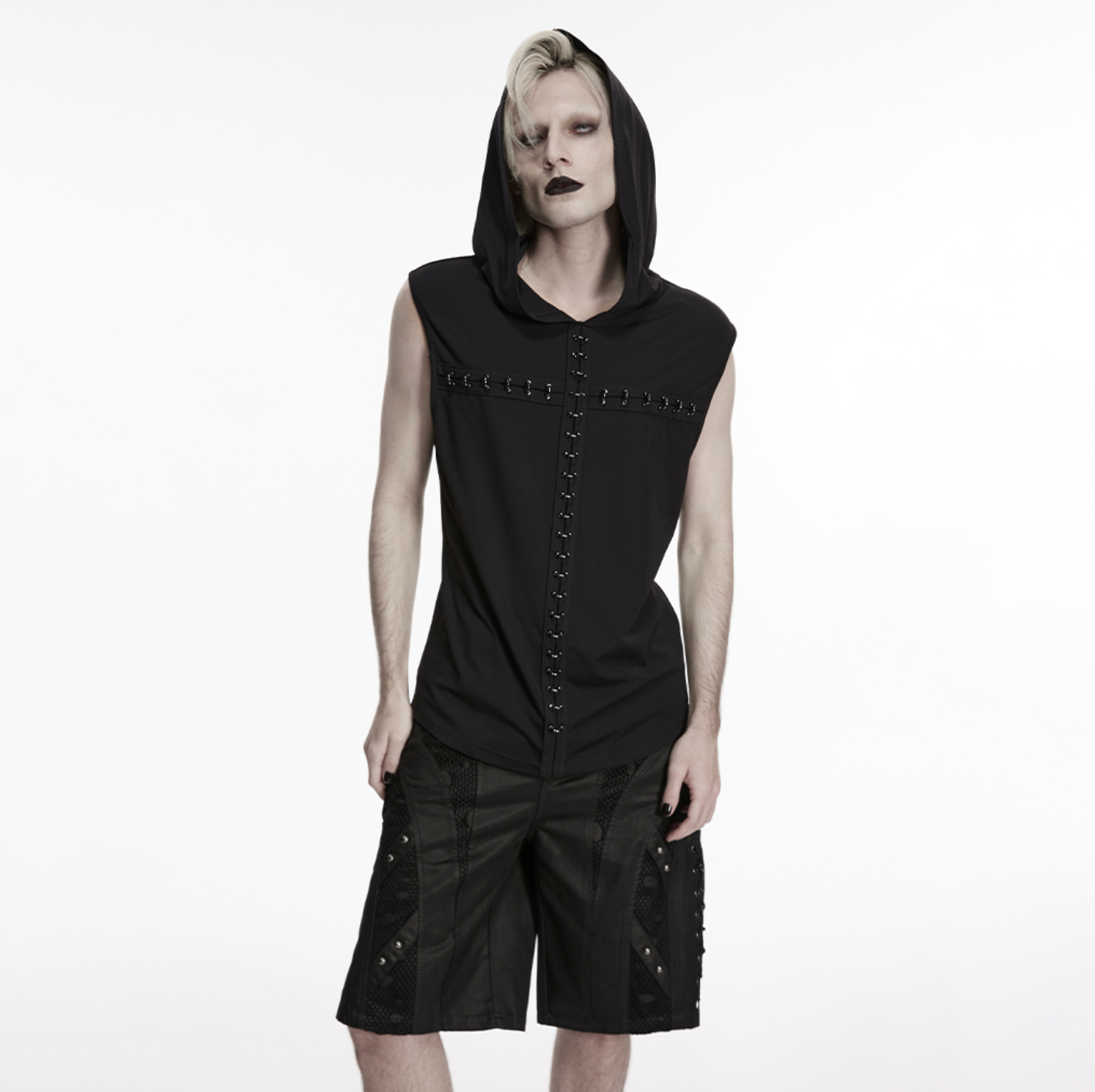 Gothic Hooded Vest with Lace-Up Front