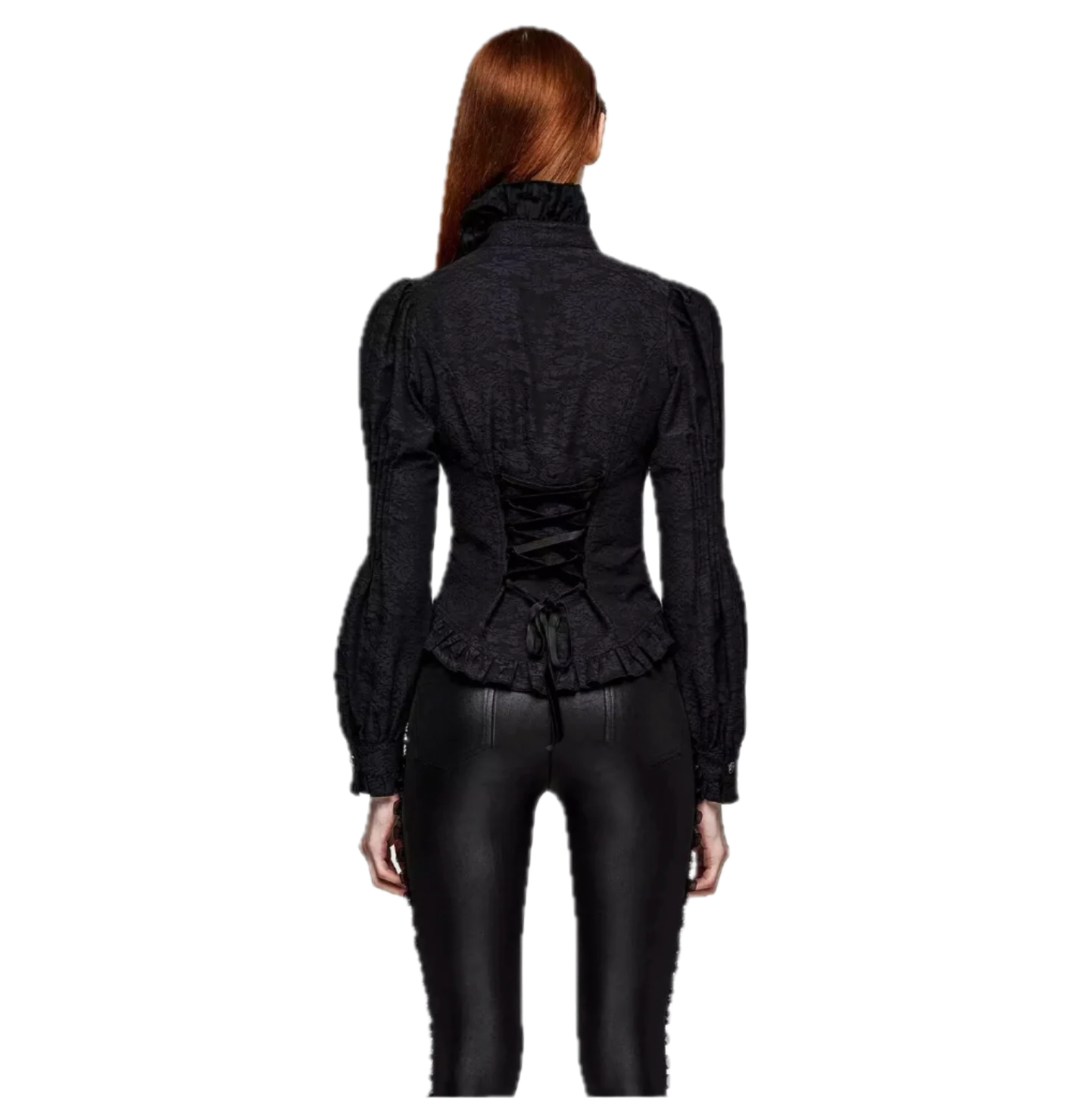 Ruffled Mesh Panels Embroidered Gothic Leggings Pants – Sheer mesh panels, intricate embroidery, and ruffled details – Fetish fashion, alternative style leggings for women