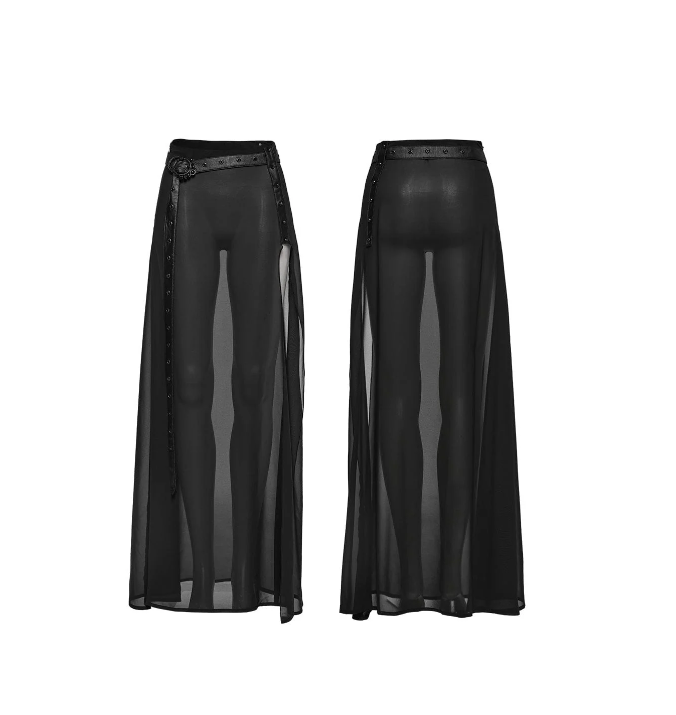 Gradient Mesh Split Chiffon Maxi Skirt with Belt