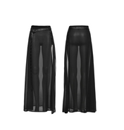 Gradient Mesh Split Chiffon Maxi Skirt with Belt