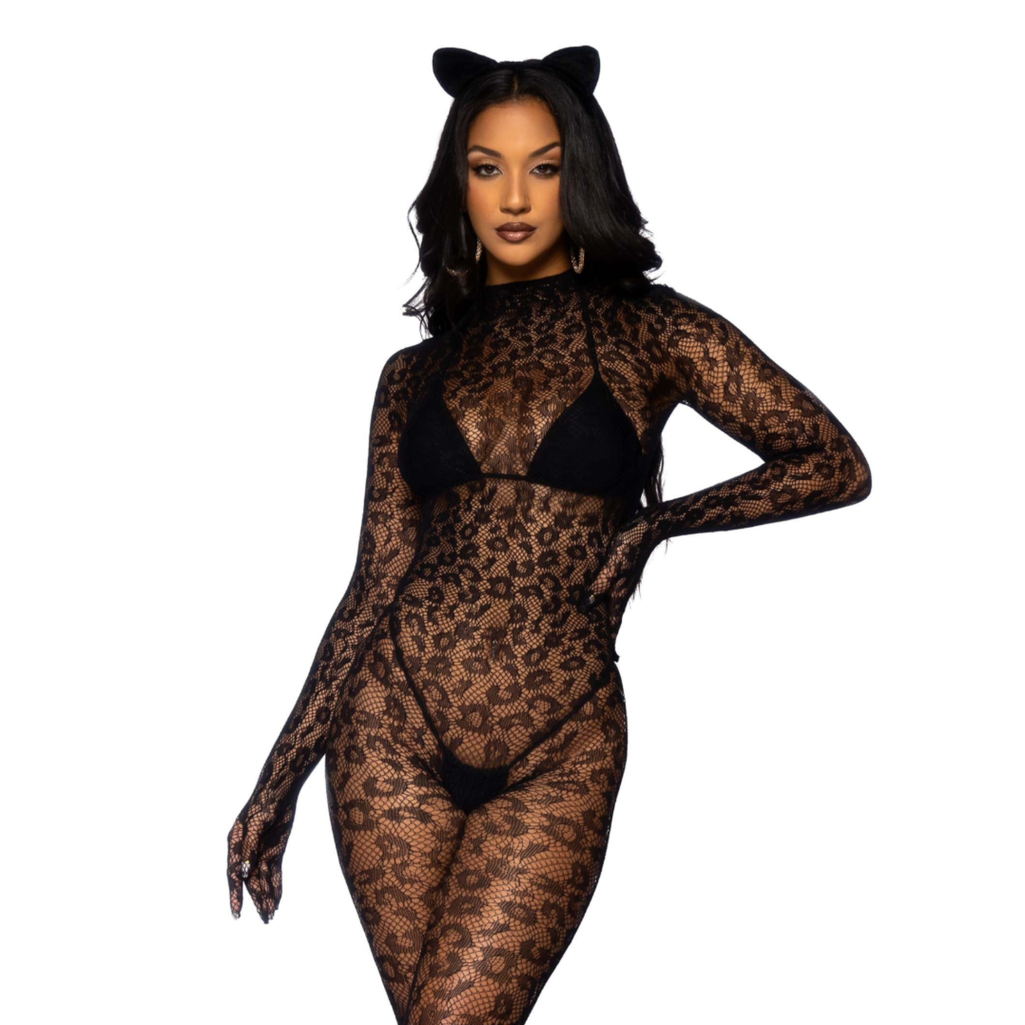 seamless leopard net gloved catsuit black fishnet bodysuit halloween costume full body suit with gloves and feet open back stretchy fetish factory lingerie sexy cat outfit