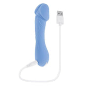 Silicone ABS-plastic vibe vibrator vibration vibrating stim stimulation stimulator tapered phallic phallus penis dick shaft powerhouse petite slim strong eager comfortable flexible realistic veiny curved waterproof submersible body-safe usb-rechargeable travel-ready dainty pleasure intense comfortable variety portable convenience powerful adult-toys blue