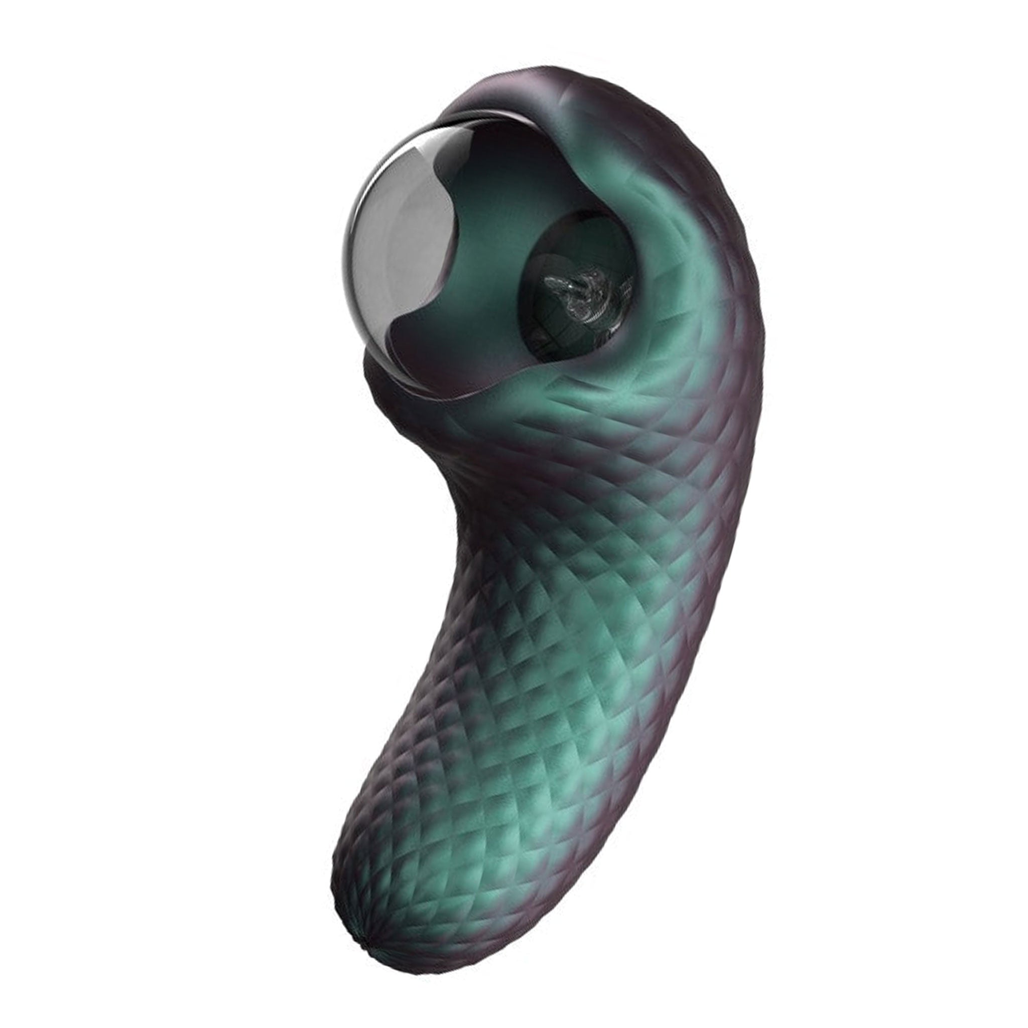 Silicone dildo dong vibrator vibration vibrating vibe heat dual-motor textured serpent reptile snake scale scaly scaled clit clitoral clitoris stimulator stimulation glass ABS electro-globe plasma-globe shocking electro-play elegant adult-toys green multicolor