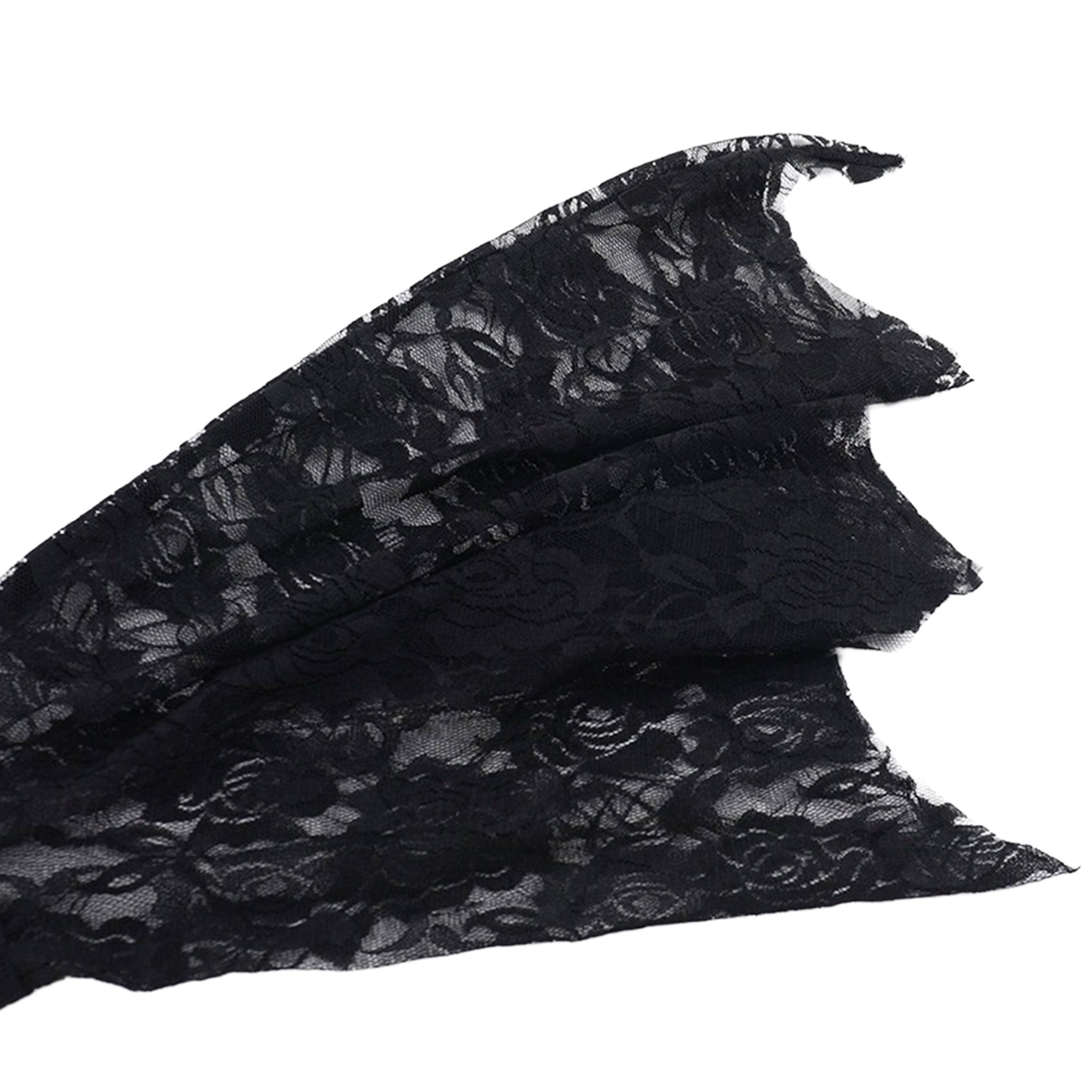 Polyester elastane lace sheer see-through see-thru acrylic apparel accessories top bolero long-sleeve sleeves sleeved bell-sleeve bat-wing batwing-sleeve scalloped gem-brooch brooch-pin sexy elegant breathable lightweight comfortable sophisticated stylish dramatic fetish fashion alt-fashion alternative goth gothic festival renfaire renaissance fantasy costume cosplay halloween halloween-accessories halloween-costumes vampire female femme feminine womens black