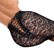 Lace floral-lace polyamide elastane seethru see-thru see-through semi-transparent sheer apparel skirt midi midi-skirt scalloped-hem lace-up back-lacing adjustable pull-on wide-waistband sexy elegant stretchy inviting peek-a-boo peekaboo romantic seductive intimate fetish fashion alt-fashion high-end clubwear party party-girl sexy-rebel female femme feminine women black noir 