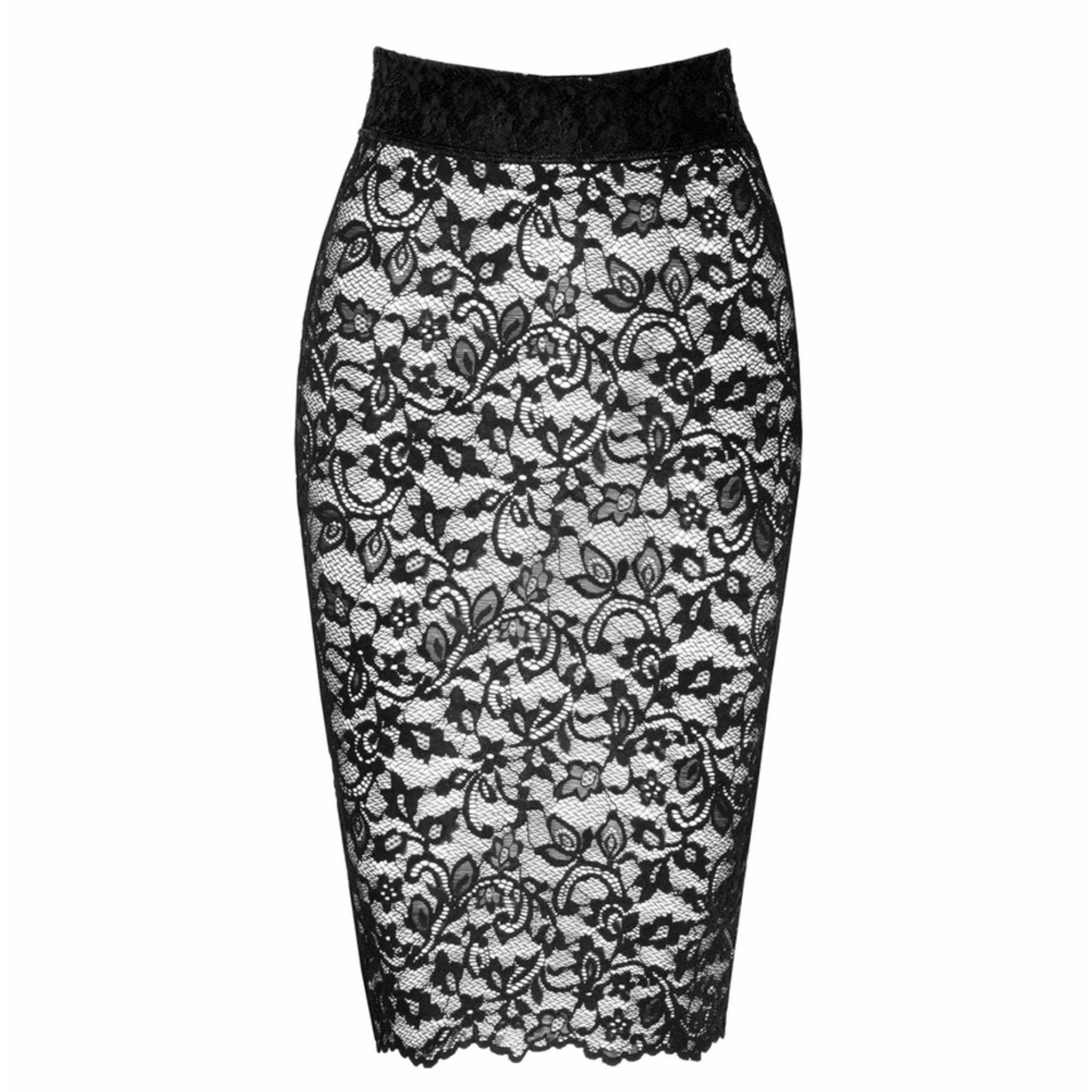 Lace floral-lace polyamide elastane seethru see-thru see-through semi-transparent sheer apparel skirt midi midi-skirt scalloped-hem lace-up back-lacing adjustable pull-on wide-waistband sexy elegant stretchy inviting peek-a-boo peekaboo romantic seductive intimate fetish fashion alt-fashion high-end clubwear party party-girl sexy-rebel female femme feminine women black noir 