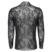 Polyester elastane sheer see-thru see-through transparent apparel tops shirt long-sleeve longsleeve sleeves sleeved mock-turtleneck high-collar thorn-pattern velvet-flocking stretchy sexy fitted soft bold layered edgy fetish fashion alt-fashion rock punk goth gothic clubbing clubwear dark streetwear festival concert costume cosplay halloween male masculine masc mens guys dudes unisex black