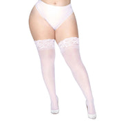 Sheer thigh high stockings with lace stay-up top breathable micro-net nylon spandex silicone band secure fit sexy lingerie hosiery fetish factory