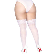 Sheer thigh high stockings with lace stay-up top breathable micro-net nylon spandex silicone band secure fit sexy lingerie hosiery fetish factory