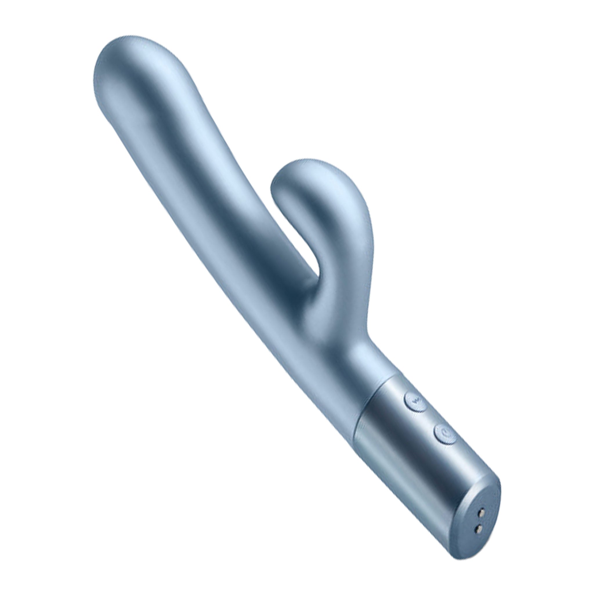 Silicone ABS-plastic body-safe phthalate-free accessories insertable vibe vibrating vibration vibrator rabbit curved-shaft rounded-head g-spot p-spot usb-rechargeable splashproof elegant shimmery plush metallic kink kinky kinky-toys adult-toys female femme feminine womens blue ice-blue
