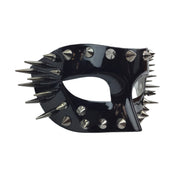Resin lacquered mask face eye half-mask masquerade spiked shiny satin ribbon costume halloween accessories black