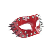 Resin molded molded-resin lacquered coated metallic elastic mask eye-mask spike spikes spiked conical-studs shiny glossy edgy fierce punk bold attitude drama standout rebel rebellious stylish style costume cosplay Halloween festival masquerade party masquerade-ball unisex red silver