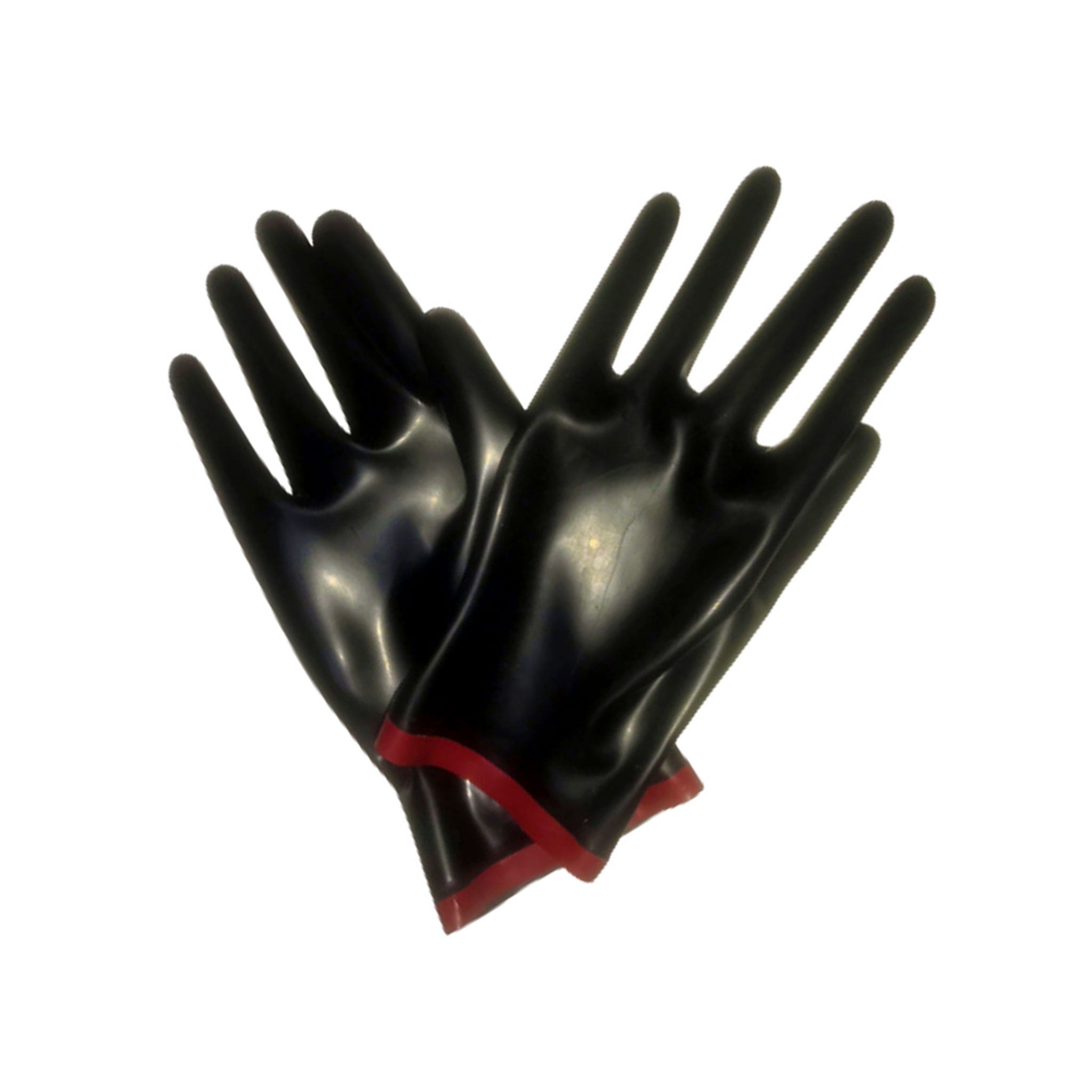 Latex molded moulded rubber gloves contrast trim female femme feminine women bdsm-gear fetish fashion alt-fashion accessories black red