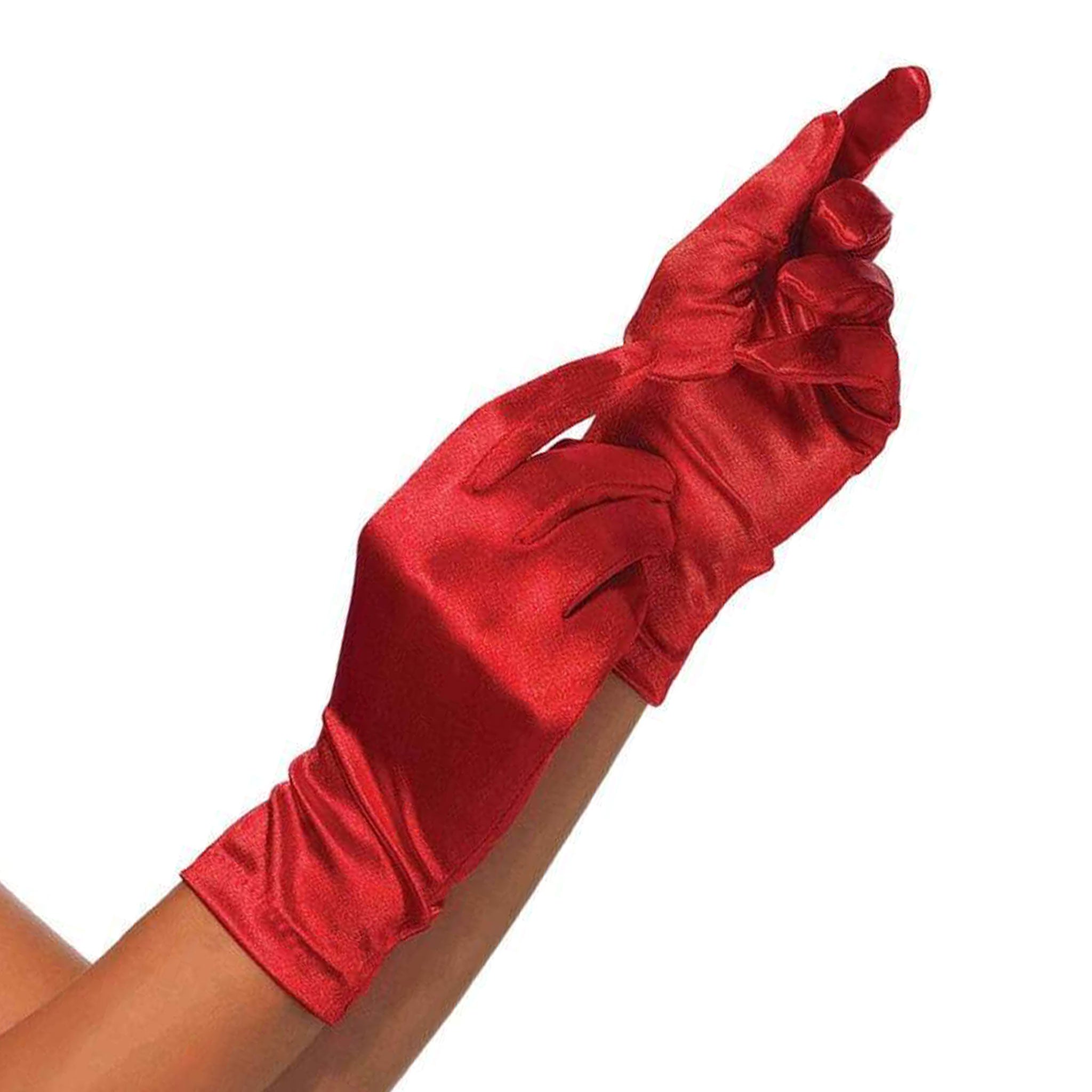 Polyester satin accessories gloves wrist wrist-length short full-finger fingered elegant stretchy sexy tailored fancy classy formal princess flapper great-gatsby pretty shiny 1920s roaring-20s costume cosplay halloween unisex red