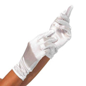 Polyester satin accessories gloves wrist wrist-length short full-finger fingered elegant stretchy sexy tailored fancy classy formal princess flapper great-gatsby pretty shiny 1920s roaring-20s costume cosplay halloween unisex white