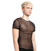 Nylon mesh sheer-mesh fishnet fish-net apparel top shirt t-shirt tshirt teeshirt tee-shirt shortsleeve short-sleeve sleeves sleeved fetish fashion alt-fashion alternative punk rocker goth gothic cyber cyberpunk clubbing clubwear festival festivalwear rave ravewear costume cosplay unisex black