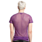 Nylon mesh sheer-mesh fishnet fish-net apparel top shirt t-shirt tshirt teeshirt tee-shirt shortsleeve short-sleeve sleeves sleeved fetish fashion alt-fashion alternative punk rocker goth gothic cyber cyberpunk clubbing clubwear festival festivalwear rave ravewear costume cosplay unisex purple