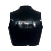 Latex rubber apparel tops intimate lingerie latex-lingerie bra bralette crop-top sleeveless collar adjustable buckle underbust plunging cleavage front-cutout shiny glossy sleek fetish fashion alt-fashion alternative punk goth gothic cyber cyberpunk matrix trinity bedroom dungeon festival clubbing bondage bdsm bdsm-fashion kink kinky kinkwear costume cosplay halloween house-of-harlot female femme feminine womens black