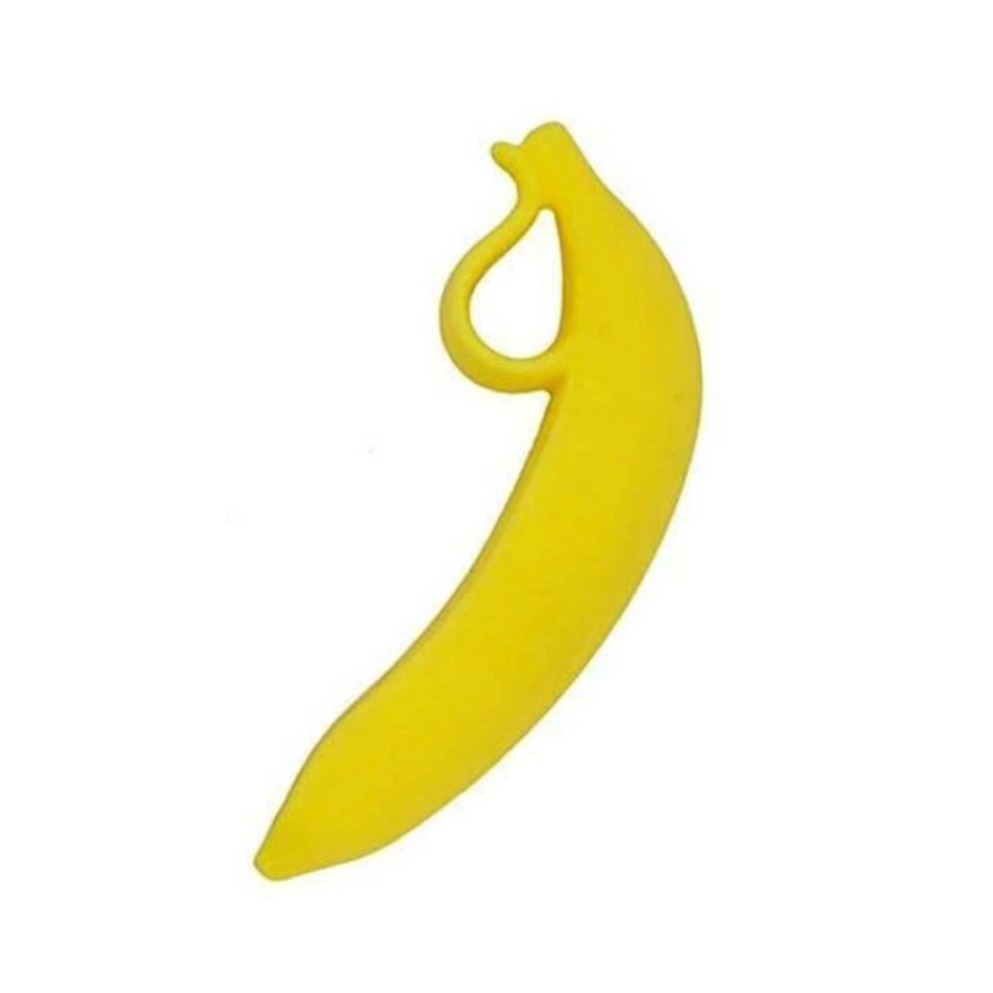 Silicone banana dildo, yellow, body-safe plug, playful adult toy, flexible silicone, unique pleasure toy.
