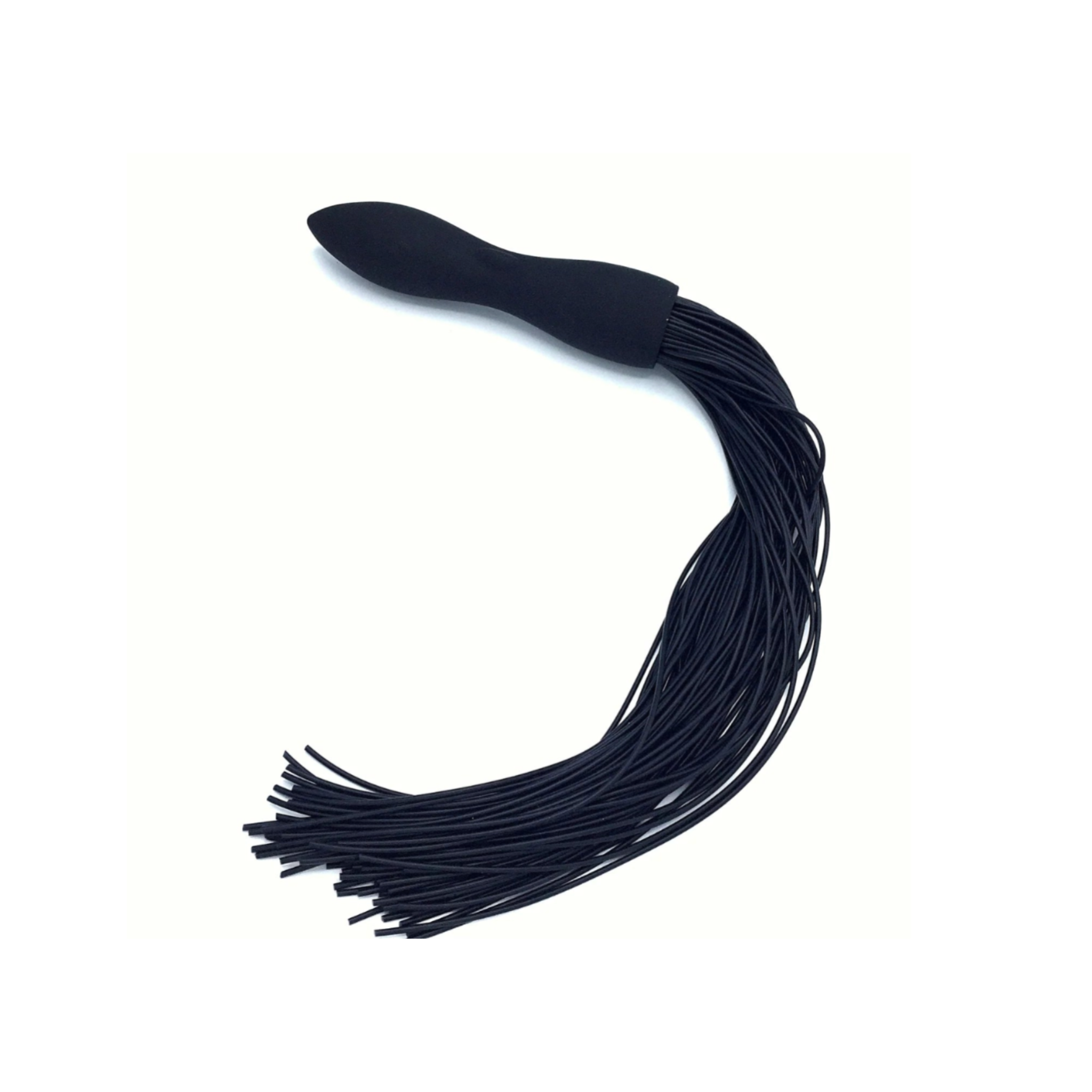 Silicone flogger, built-in vibrator, BDSM impact toy, vibrating handle, fetish gear, roleplay accessory.
