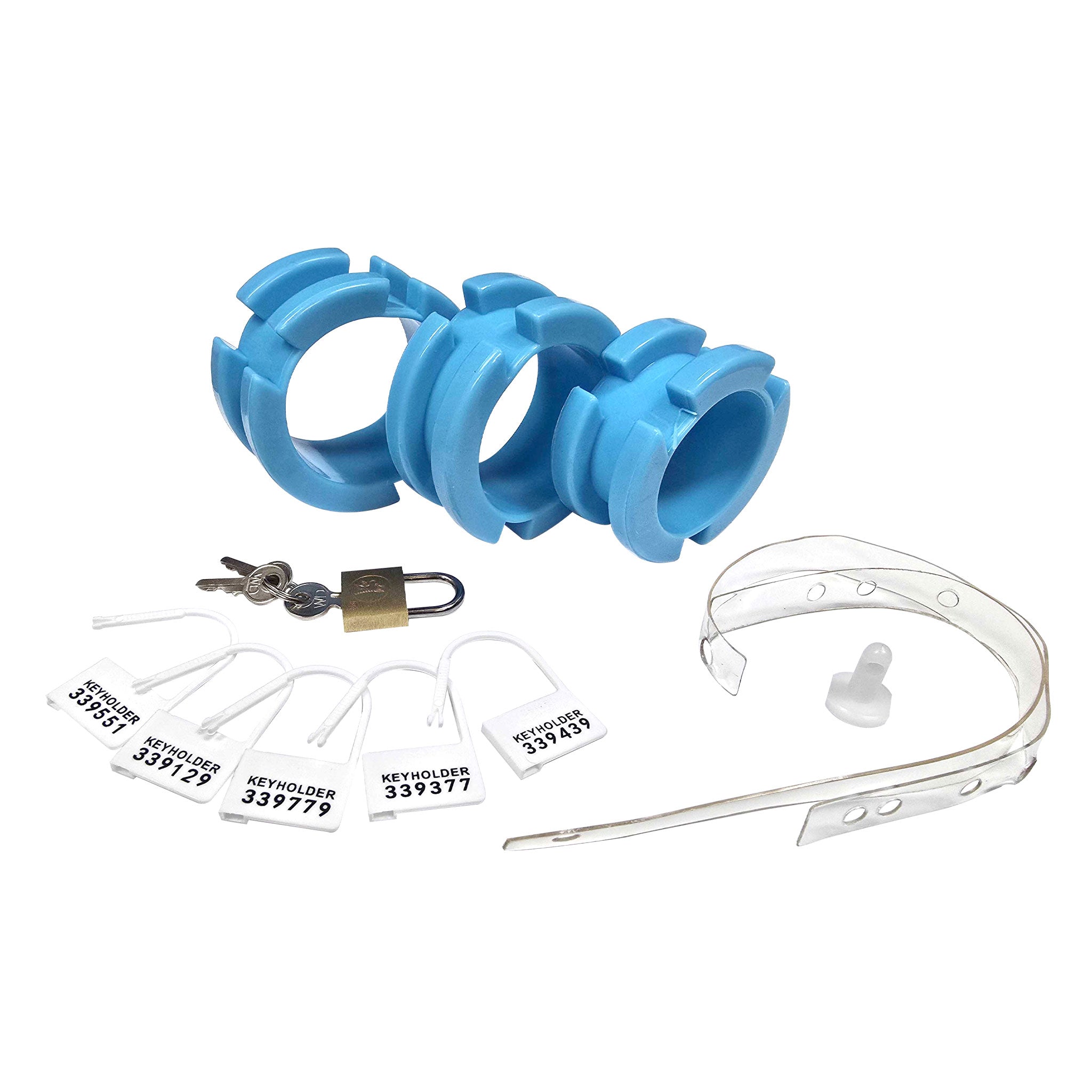 Silicone accessories cock penis cock-cage cock-ring cockring ventilated chastity male-chastity locking lockable padlock plastic-lock numbered interlocking flexible comfortable secure fetish fashion alt-fashion bdsm bdsm-toys bondage kink kinky kinky-toys adult-toys male masculine masc mens blue