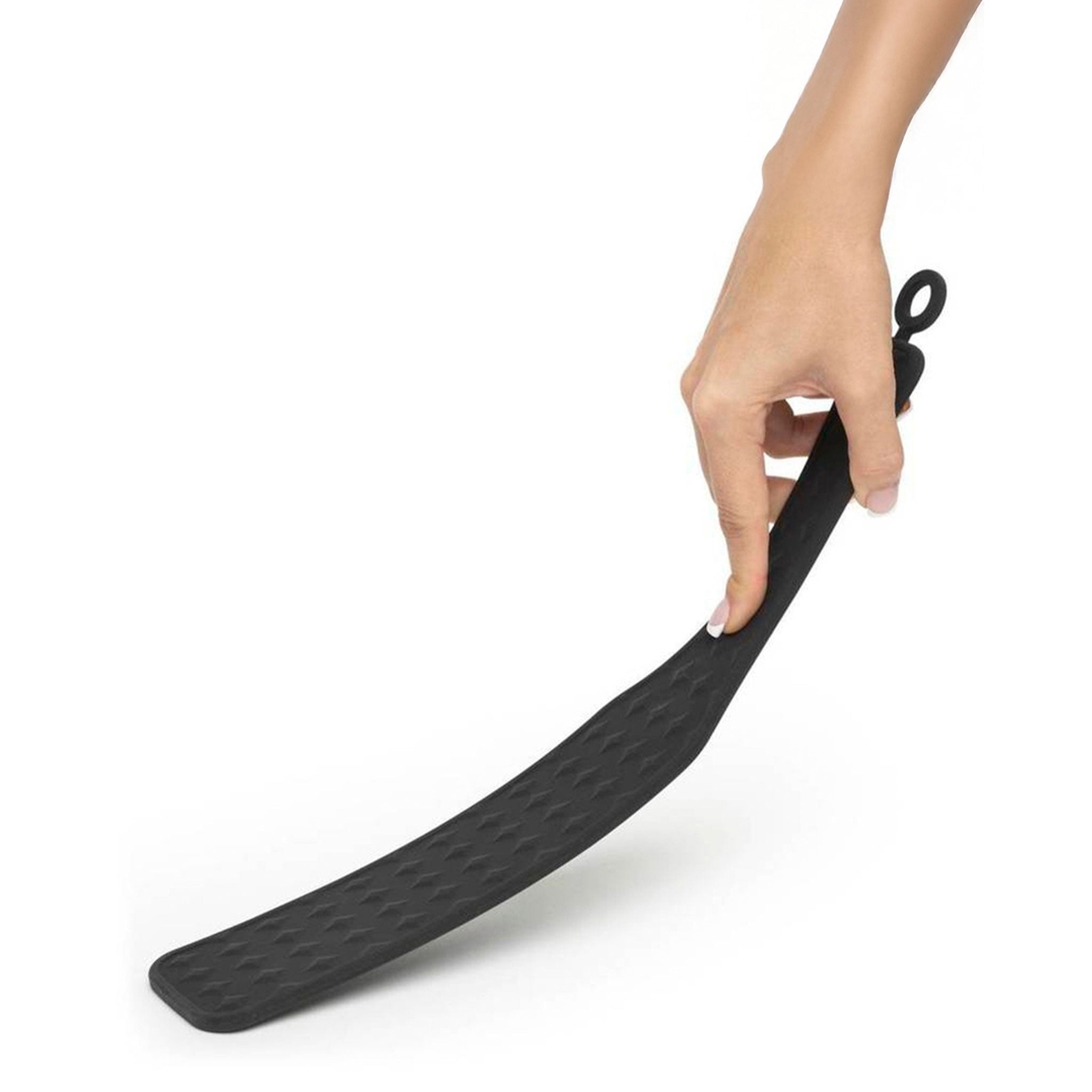 Silicone paddle spanking-paddle spanking double-sided flat-side diamont-pattern textured-side flat smooth soft fetish fashion alt-fashion bdsm sadism masochism bdsm-gear impact impact-play impact-toys kink kinky kinky-play adult-toys variety versatile black