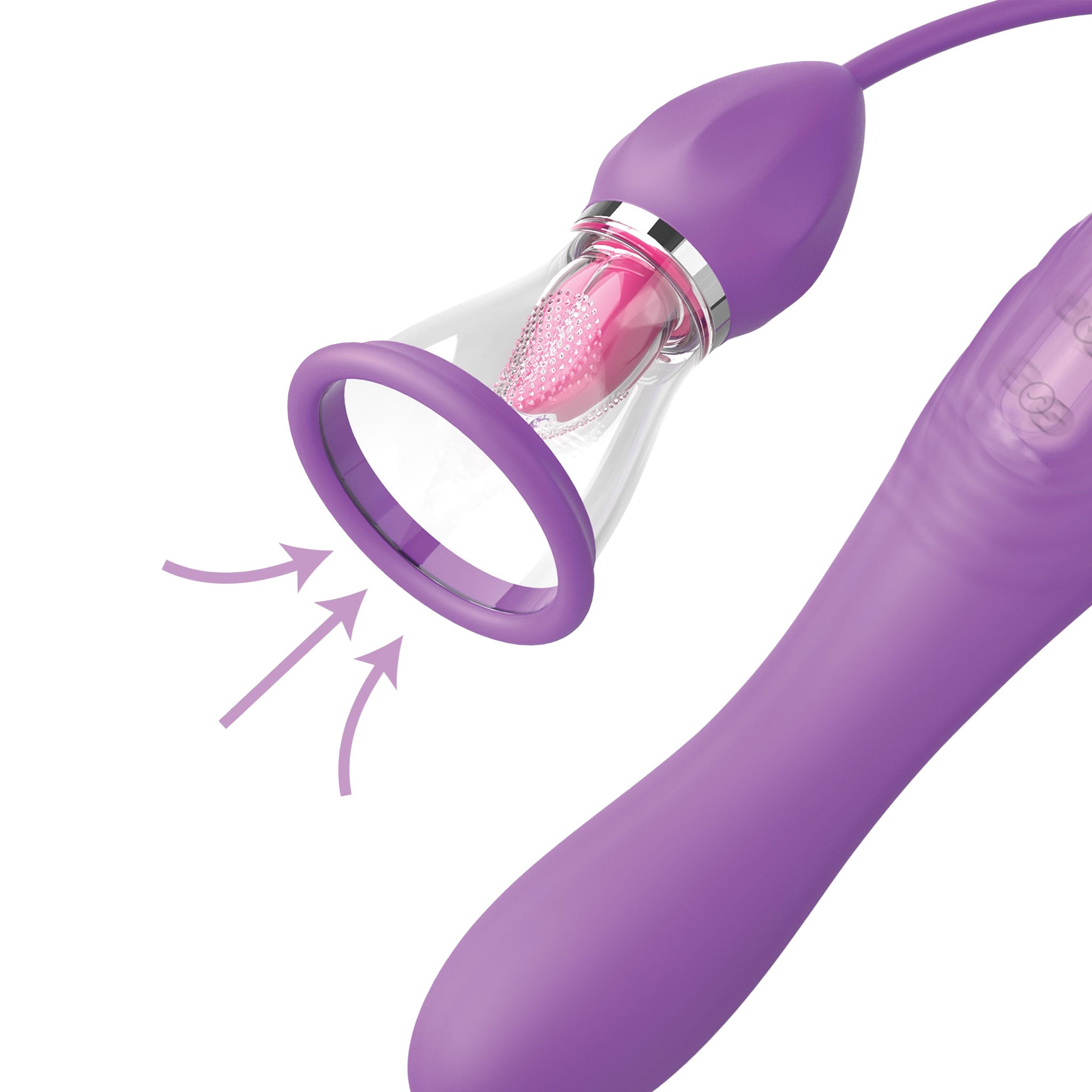 Silicone TPE vibe vibrator vibrating vibration clit clitoral clitoris labia stim stimulator stimulating stimulation pump oral-sex pulsing milking tongue-action suction internal pleasure hose adult-toys purple