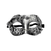 Plastic molded-plastic elastic accessories mask eye-mask gear steampunk steam-punk puzzle industrial chain hanging-chains puzzle-piece mechanical sci-fi fantasy costume cosplay Halloween masquerade masquerade-ball unisex silver