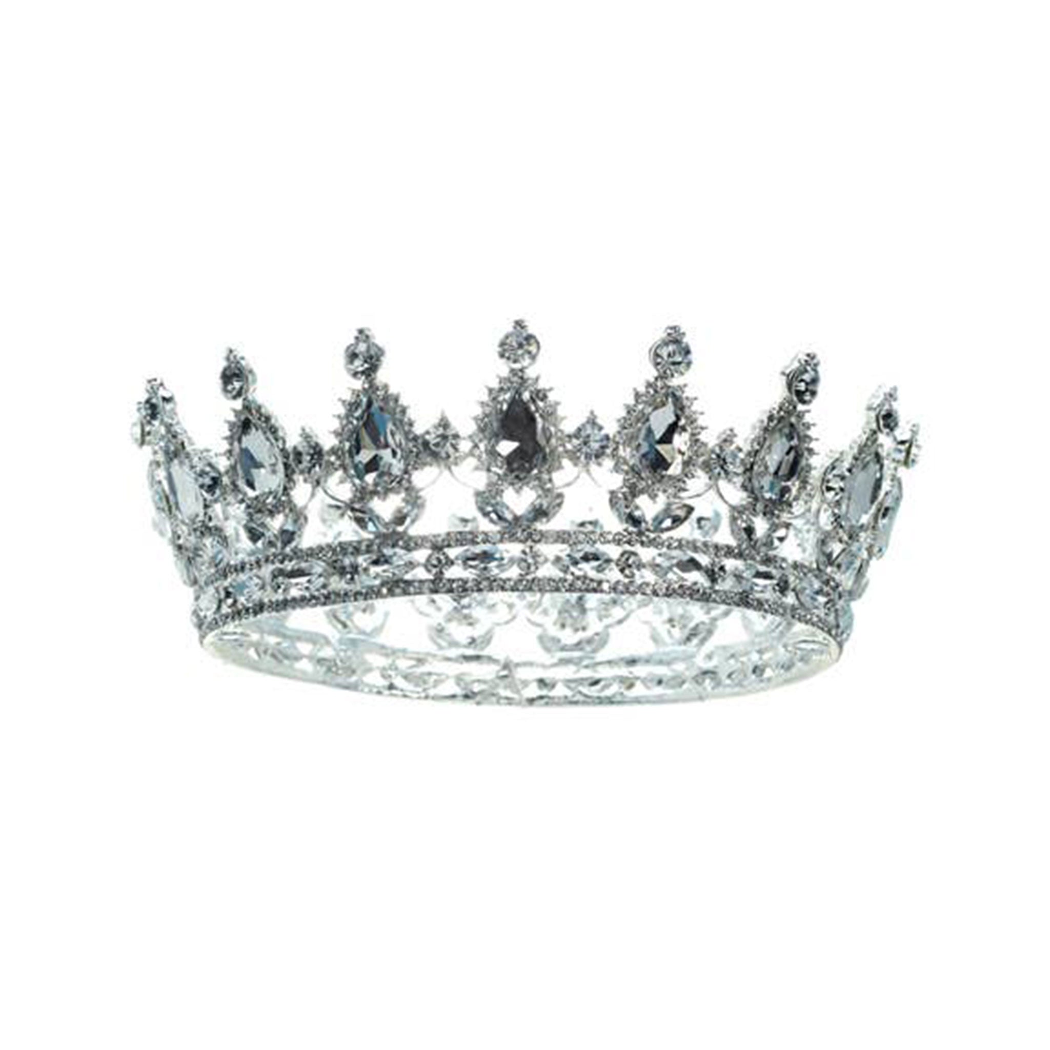 Metallic alloy rhinestones accessories head-gear crown full-round circular teardrop pave-set peaks inner-loops hair-loops encrusted shiny sparkling lightweight brilliant reflective sturdy elegant sophisticated fashion alt-fashion regal imperial royal punk goth gothic festival renfaire renaissance festival costume cosplay halloween halloween-accessories prince princess king queen prom unisex silver silver-plated