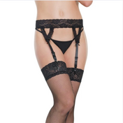 Simple lace garter belt, black, scalloped lace, adjustable fit, dainty bows.