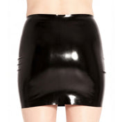 Latex rubber glued-seams apparel bottoms skirt miniskirt mini-skirt simple classic close-fitting tight sleek shiny glossy fetish fashion alt-fashion alternative punk goth gothic glam cyber cyberpunk festivalwear ravewear raver-babe kink kinkwear kinky costume cosplay halloween female femme feminine womens black