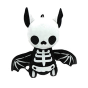 Polyester plush nylon plastic accessories bag backpack novelty-backpack stuffed-animal bat zipper back-zip fabric-lining single-compartment adjustable shoulder-strap top-handle soft durable lightweight cute spooky quirky unique playful whimsical fashion alt-fashion alternative punk goth gothic kawaii kowaii harajuku emo dark-fashion everyday costume cosplay halloween halloween-inspired halloween-accessories skeleton skeletal holiday-shop gifts unisex black-white 