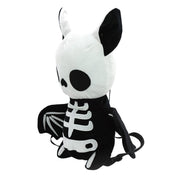 Polyester plush nylon plastic accessories bag backpack novelty-backpack stuffed-animal bat zipper back-zip fabric-lining single-compartment adjustable shoulder-strap top-handle soft durable lightweight cute spooky quirky unique playful whimsical fashion alt-fashion alternative punk goth gothic kawaii kowaii harajuku emo dark-fashion everyday costume cosplay halloween halloween-inspired halloween-accessories skeleton skeletal holiday-shop gifts unisex black-white 