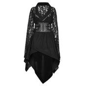 Cotton cotton-twill lace sheer see-through see-thru polyester elastane polyurethane apparel dress midi-dress 2-piece kimono wrap-kimono long-sleeve sleeves sleeved bell-sleeve asymmetrical-hem skull rose waist-cincher adjustable buckle zipper front-zip dramatic lightweight sexy avant-garde fashion alt-fashion alternative goth gothic gothic-doll cyber cyberpunk festival roleplay role-play geisha japanese costume cosplay halloween halloween-couture afterdark-collection female femme feminine womens black