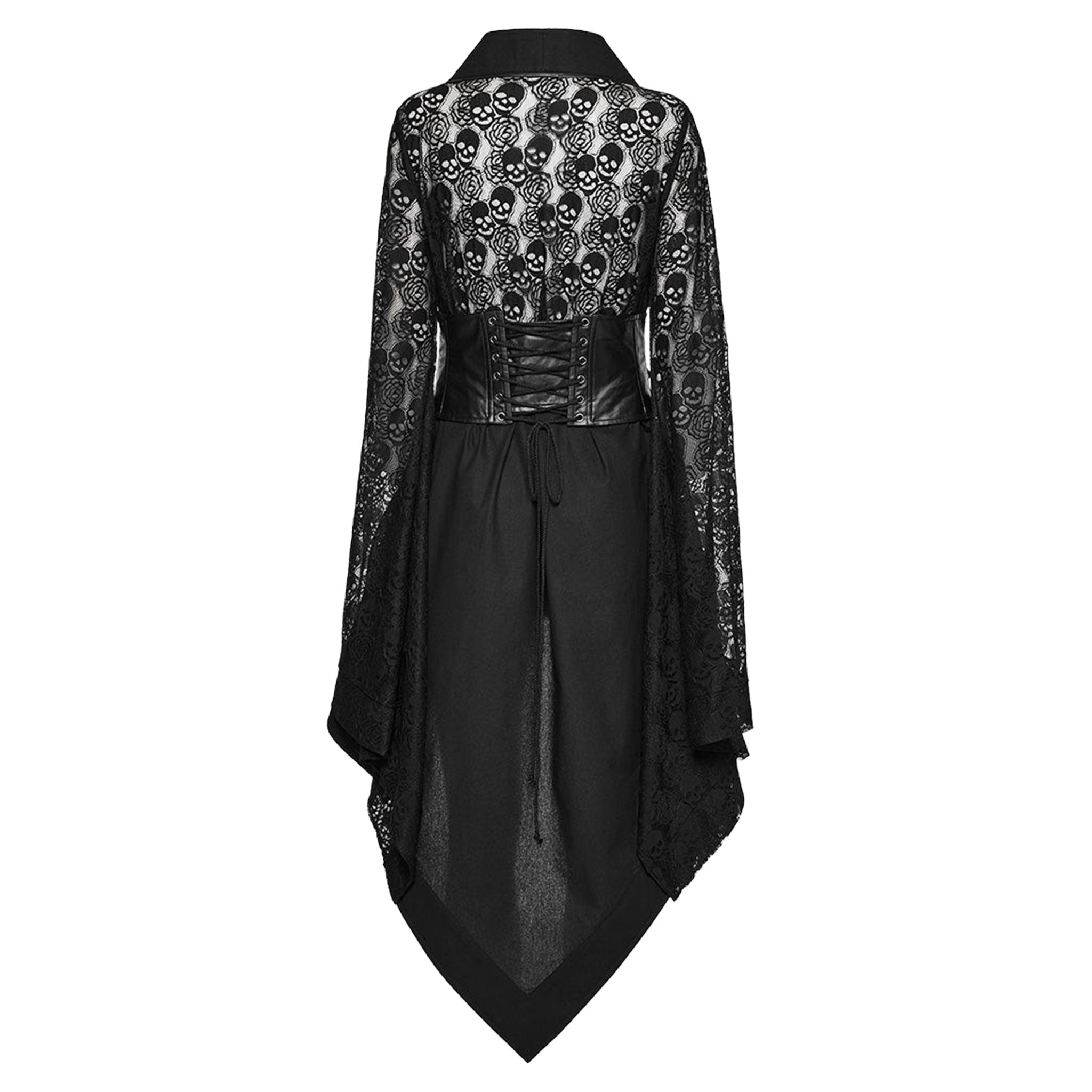 Cotton cotton-twill lace sheer see-through see-thru polyester elastane polyurethane apparel dress midi-dress 2-piece kimono wrap-kimono long-sleeve sleeves sleeved bell-sleeve asymmetrical-hem skull rose waist-cincher adjustable buckle zipper front-zip dramatic lightweight sexy avant-garde fashion alt-fashion alternative goth gothic gothic-doll cyber cyberpunk festival roleplay role-play geisha japanese costume cosplay halloween halloween-couture afterdark-collection female femme feminine womens black