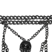 Aluminum plastic chain hanging-chain acrylic accessories top harness chest-harness halter-neck open-back sleeveless skulls stacked-skulls vertical-stack sternum-skulls gemstone-eyes rib-cage spooky macabre dark-fashion stylish fetish fashion alt-fashion punk goth gothic cyber cyberpunk costume cosplay halloween halloween-accessories skeleton skeletal afterdark-collection female femme feminine womens black tarnish