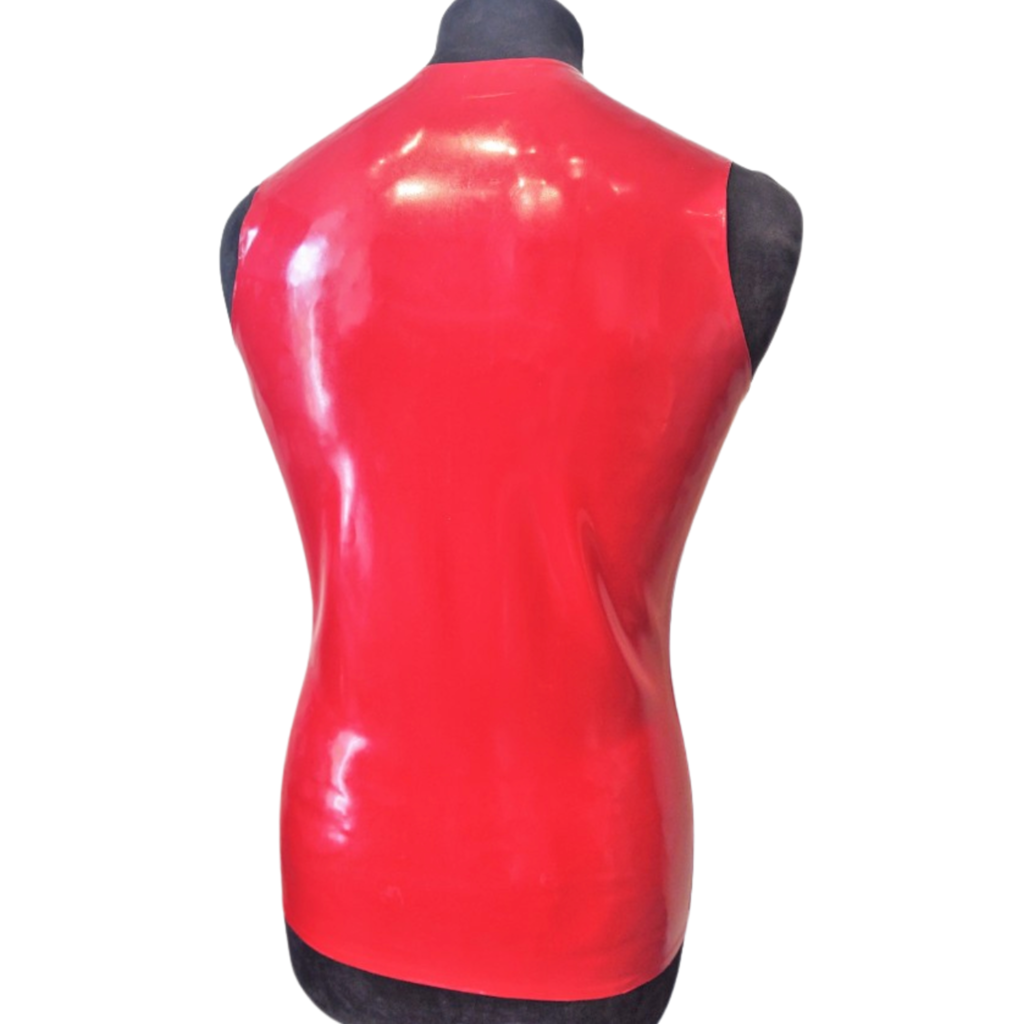 Sleeveless latex zip top in high-quality 0.5mm latex with a front zipper for a sleek, form-fitting look.