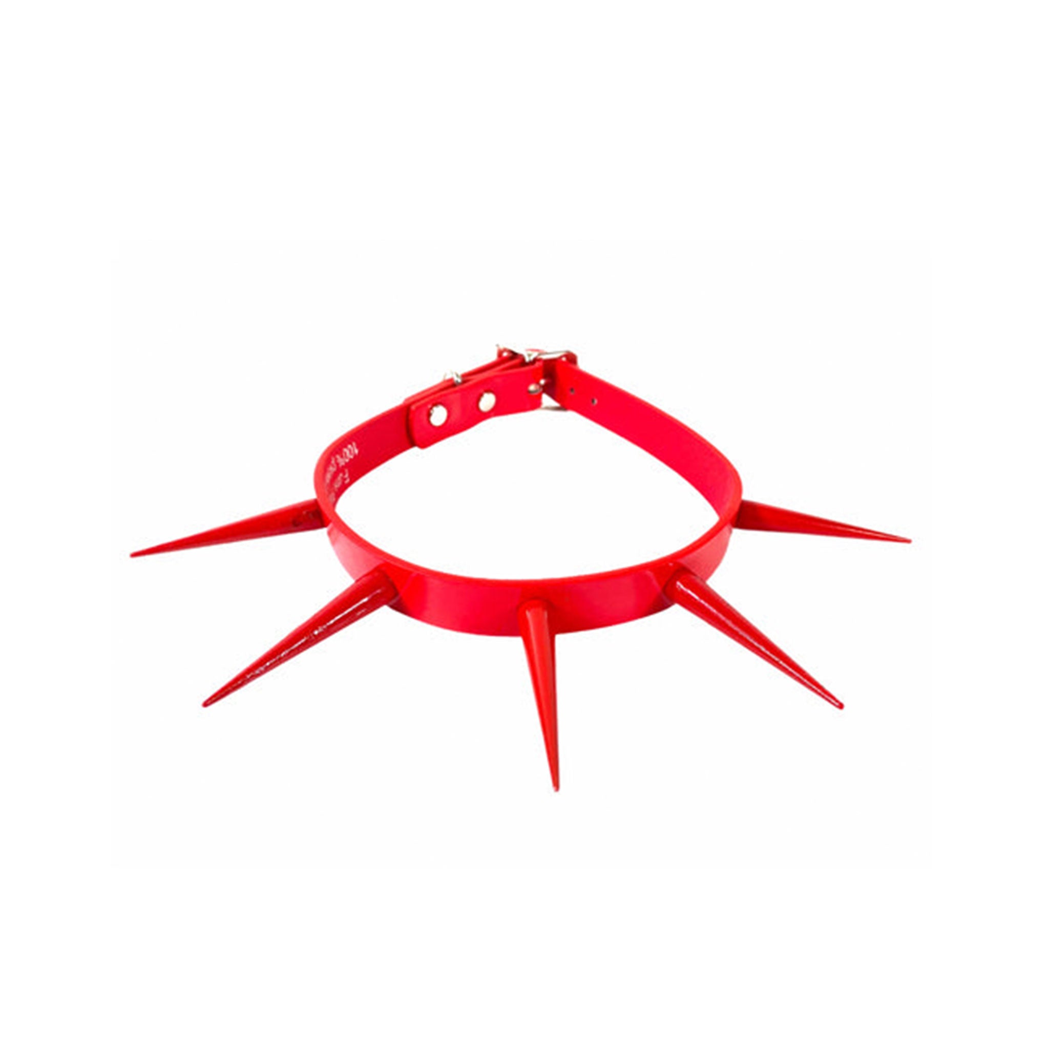 Leather patent glossy shiny vegan faux collar choker long spikes pin spiked spikes bondage bdsm fetish fetish-fashion alt-fashion kink kinky accessories red